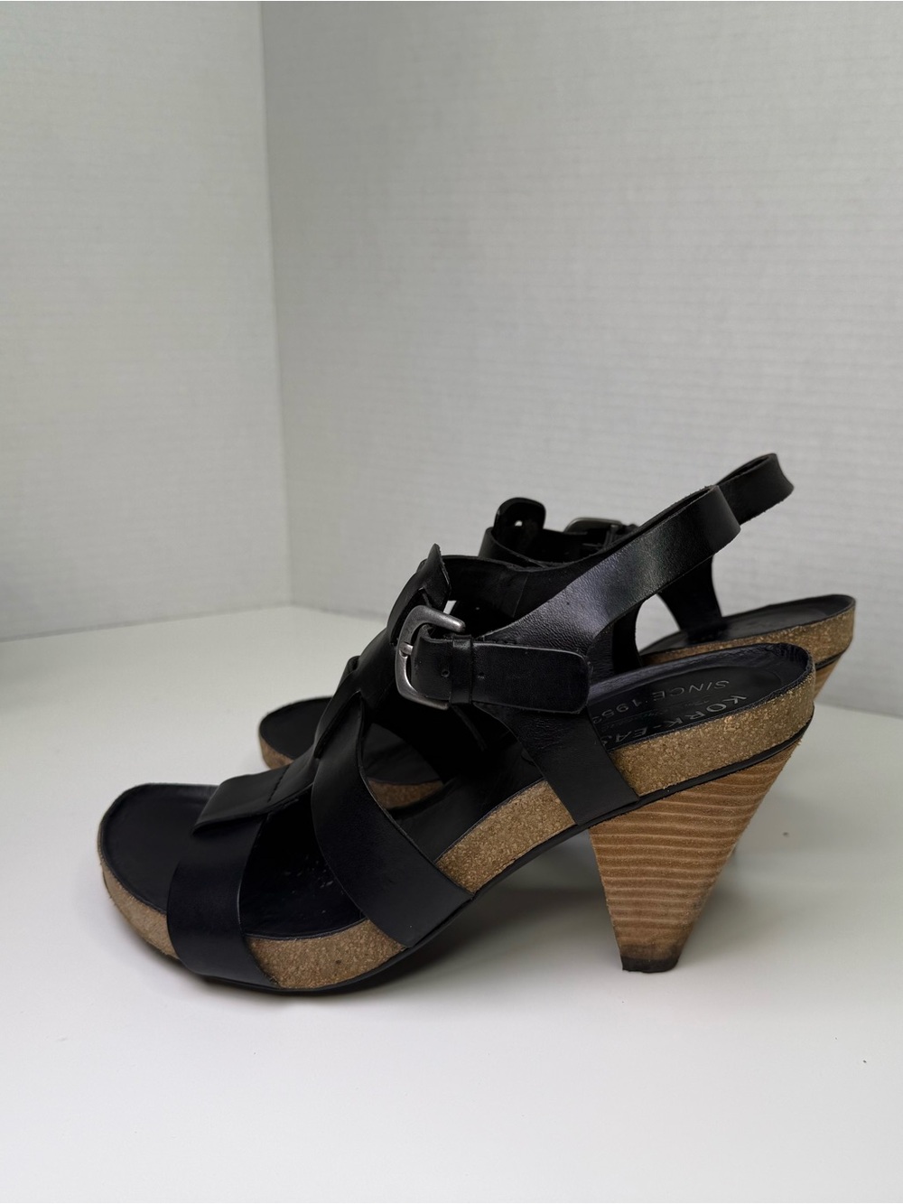 Korks By Kork-Easy Women's Platform Heeled Sandals Size 8 Black Leather Buckle - Picture 12 of 16